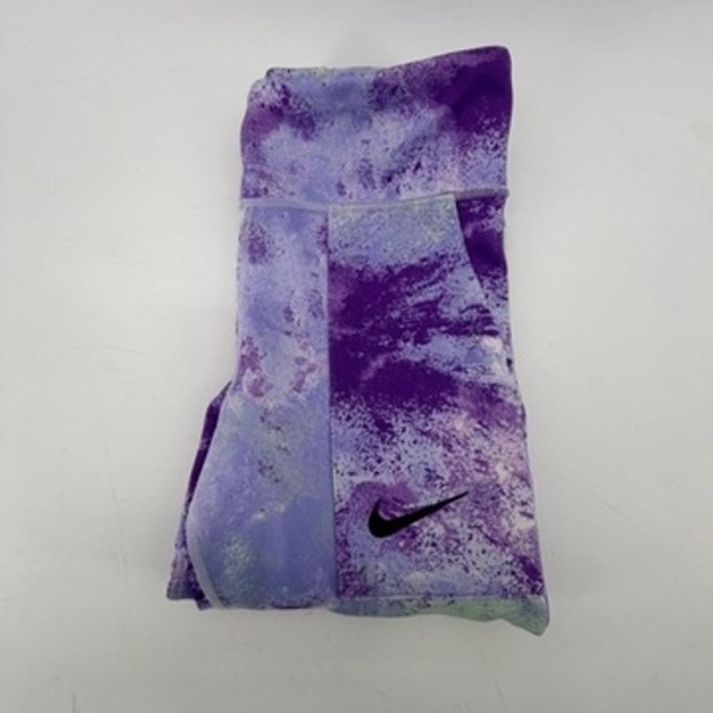 Nike Dri-FIT Womens Tight Fit Leggings Purple Mint Splatter Pockets Large
